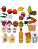 Дървен магазин за деца с касов апарат и плодове и зеленчуци